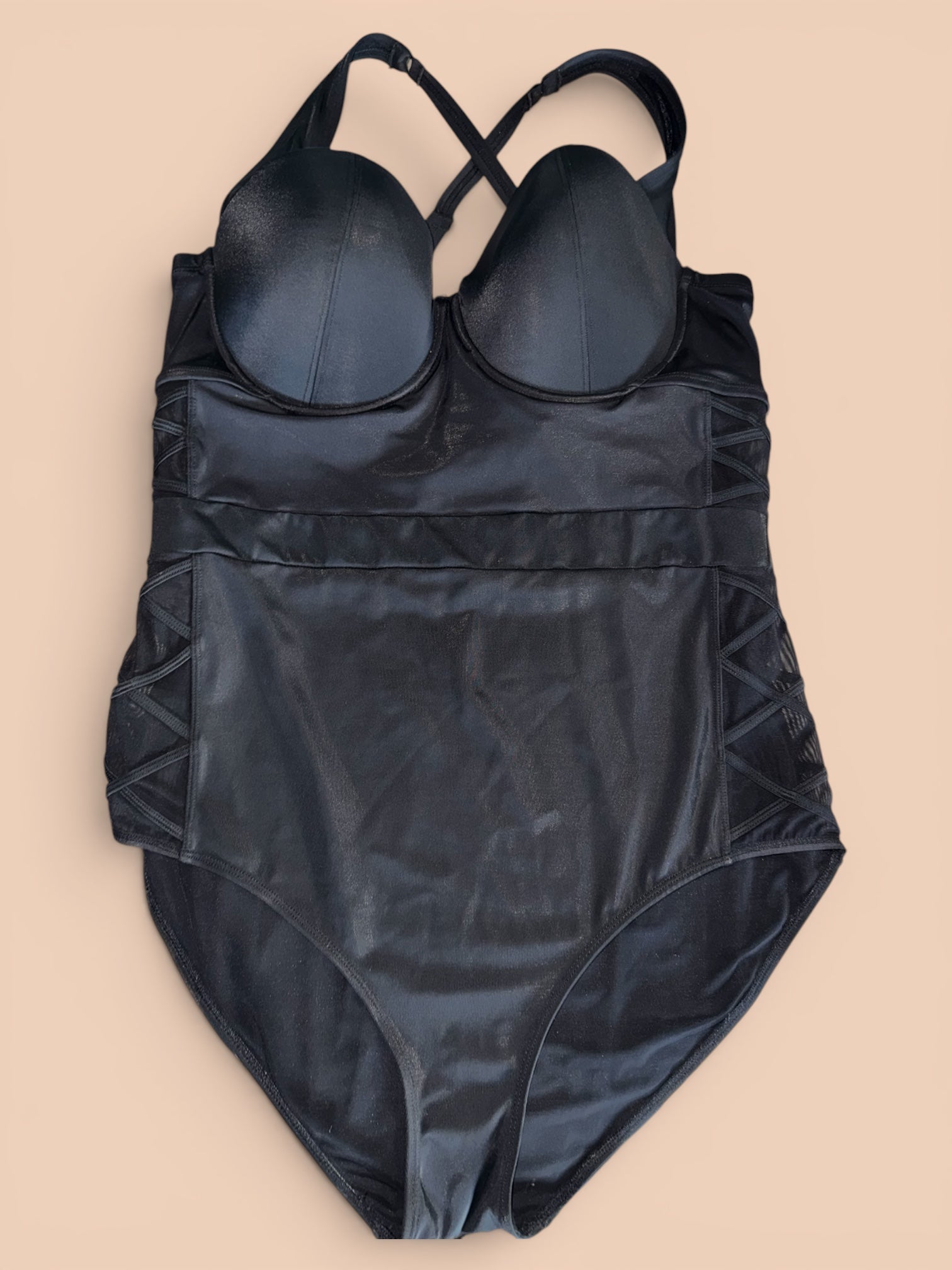 Torrid Black Strappy Side Mesh Cutout One-Piece Swimsuit Underwire