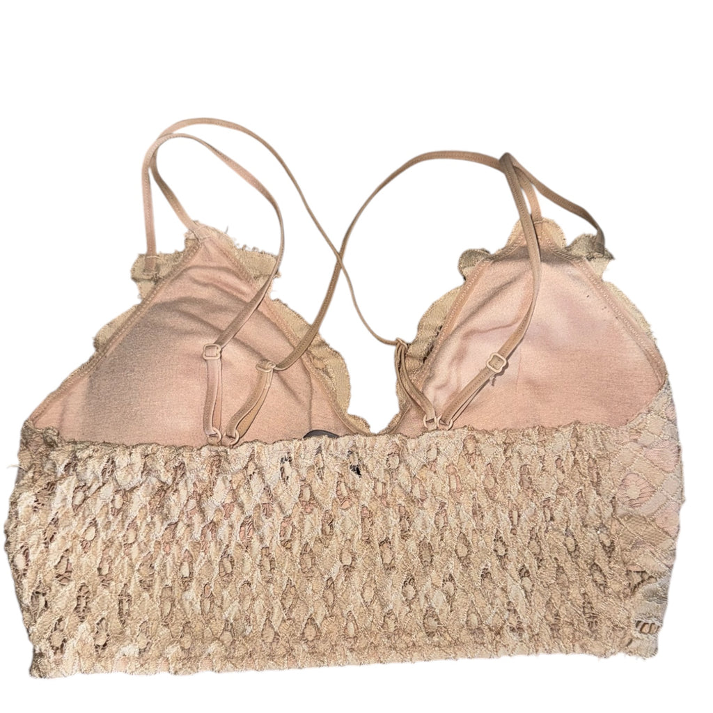 Beige Floral Lace Strappy Bralette