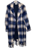 Z Supply Navy & Cream Plaid Fringe Coat