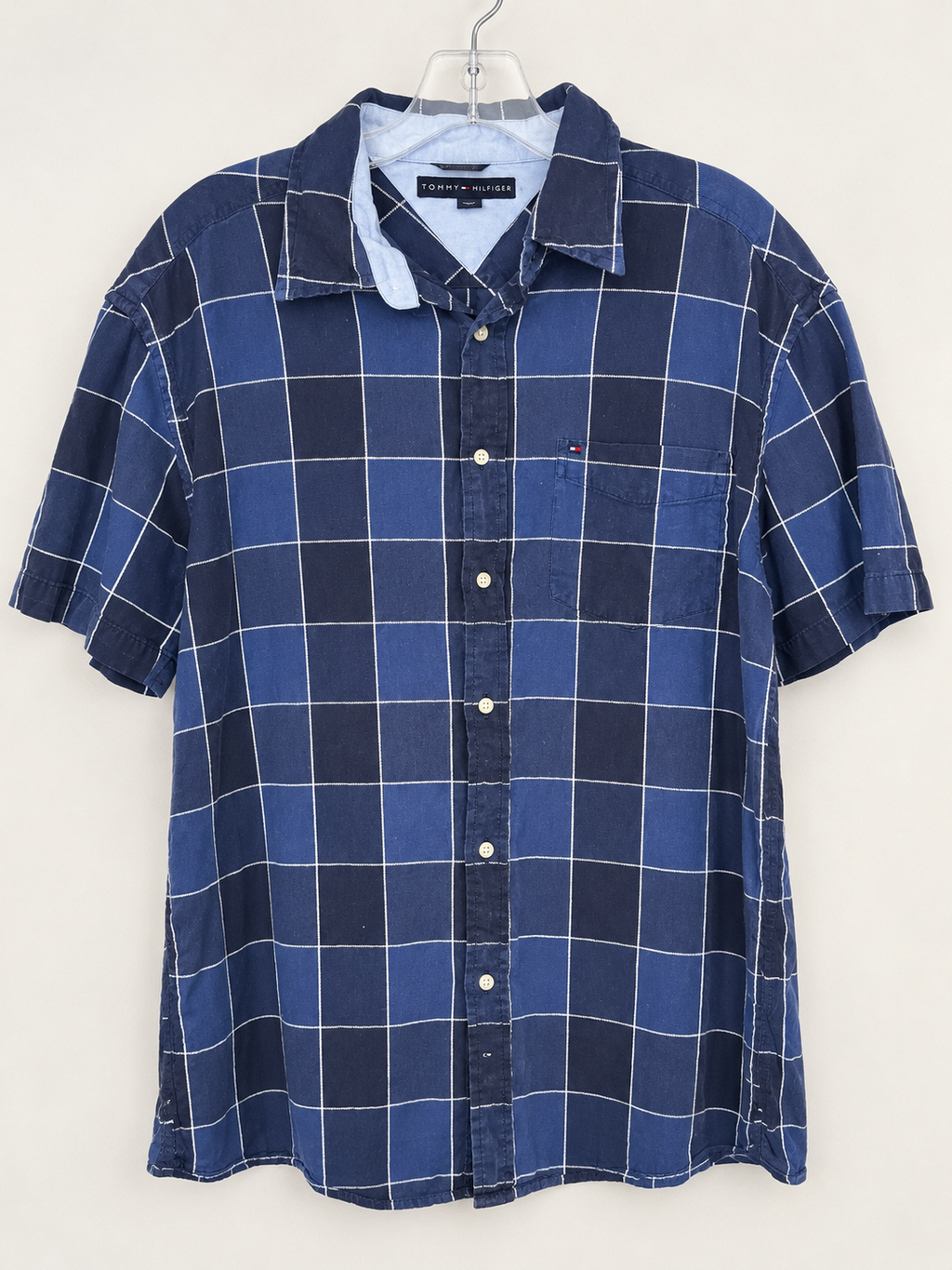 Tommy Hilfiger Navy Windowpane Short-Sleeve Shirt