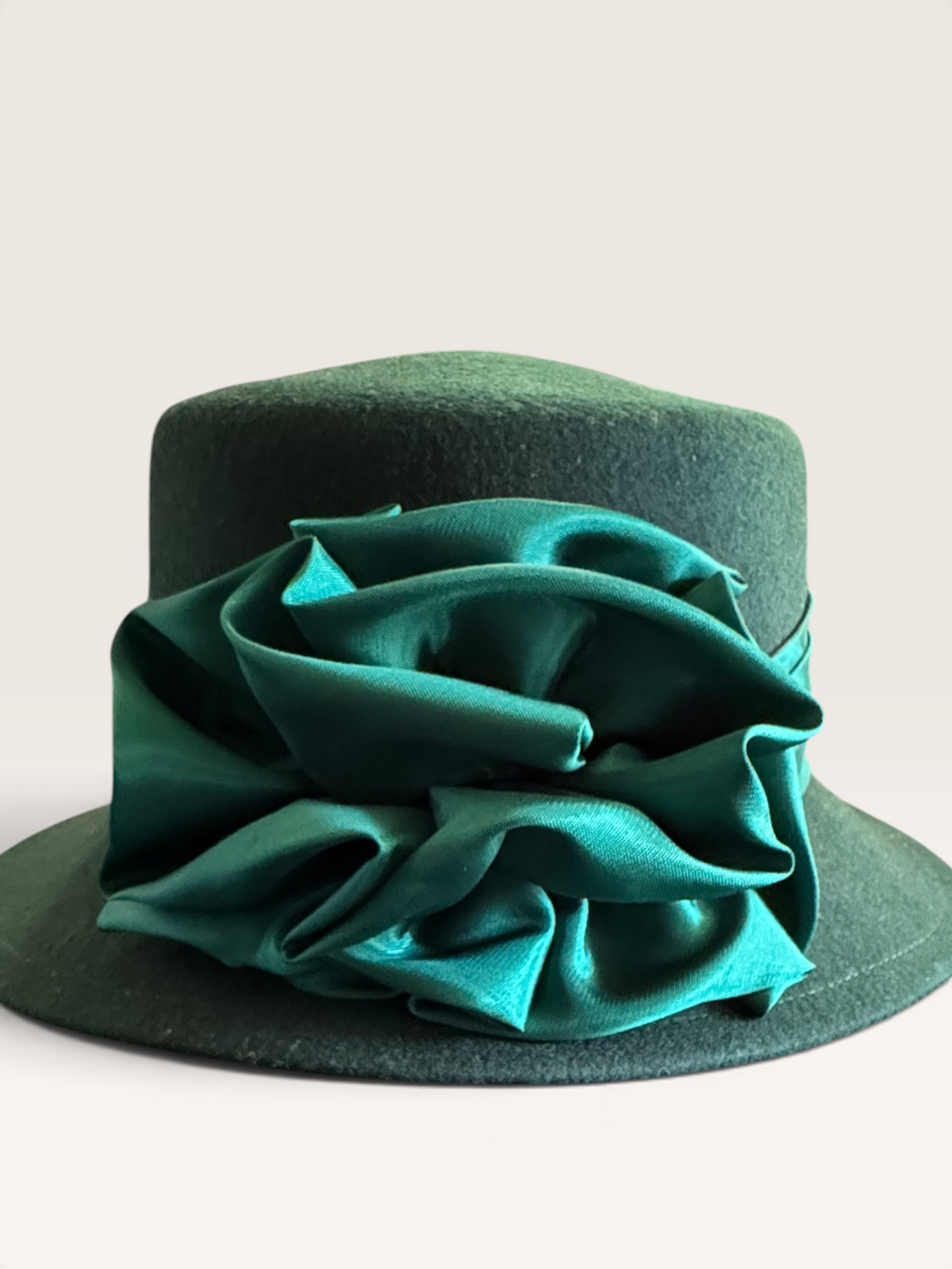 Cappelli Forest Green Felt Hat with Satin Rosette