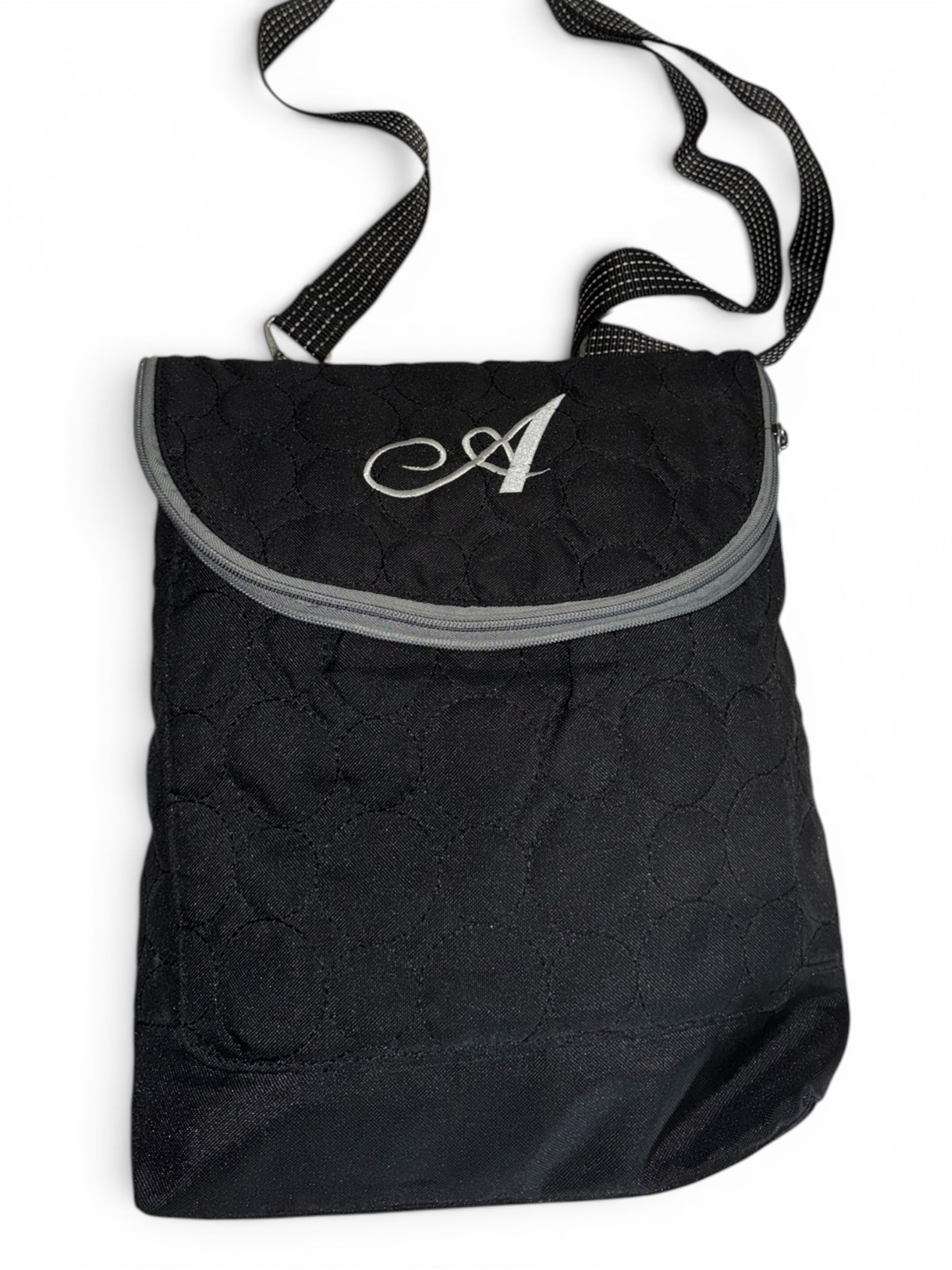 Thirty-One Quilted Black Crossbody Organizer Bag with Monogram “A”