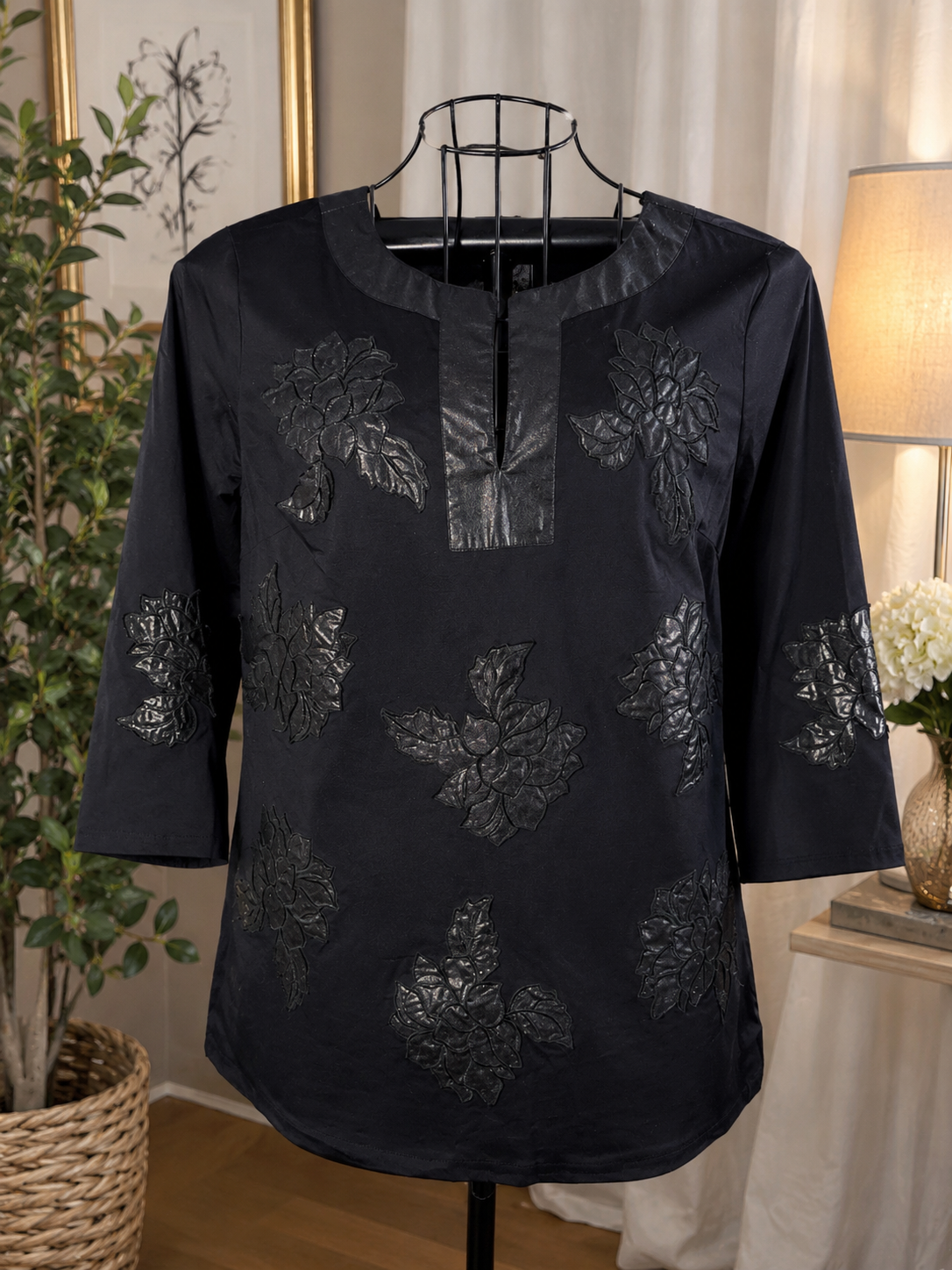 Peck & Peck Weekend Black Appliqué Tunic