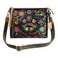 Consuela "Rita" Downtown Crossbody Bag – Black Patent & Neon Floral Embroidery