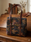 Patricia Nash Vintage Equestrian Tapestry Tote Bag – Leather Trim & Brass Studs