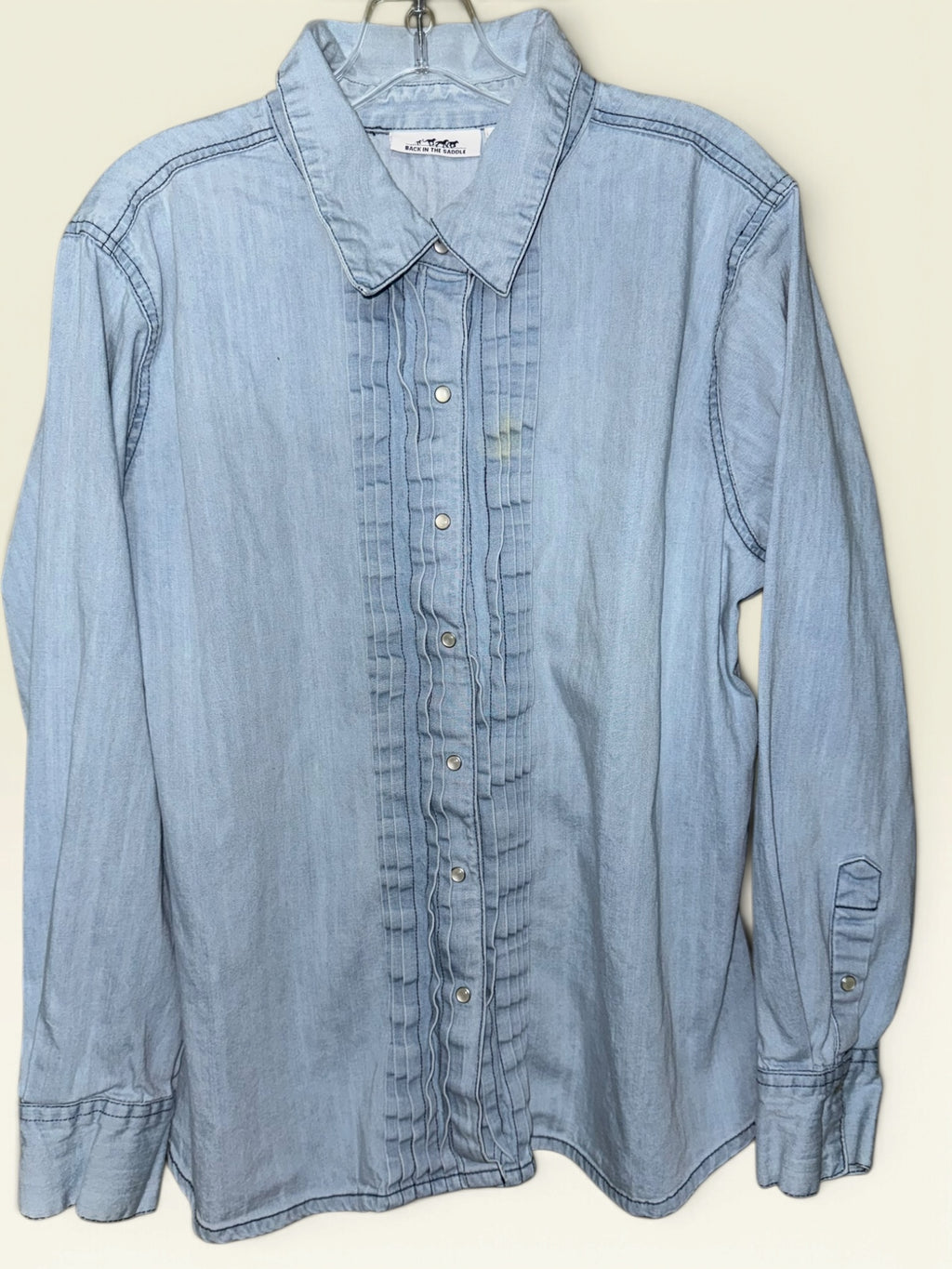 Back in the Saddle Pintuck Pearl-Snap Denim Shirt