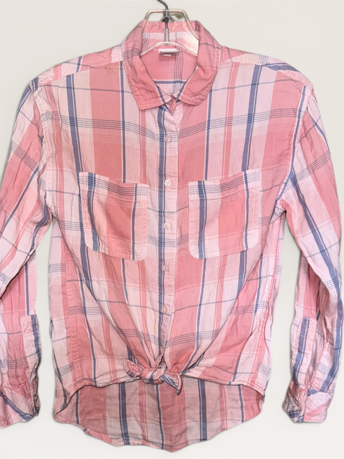 Pink Plaid Tie-Front Shirt