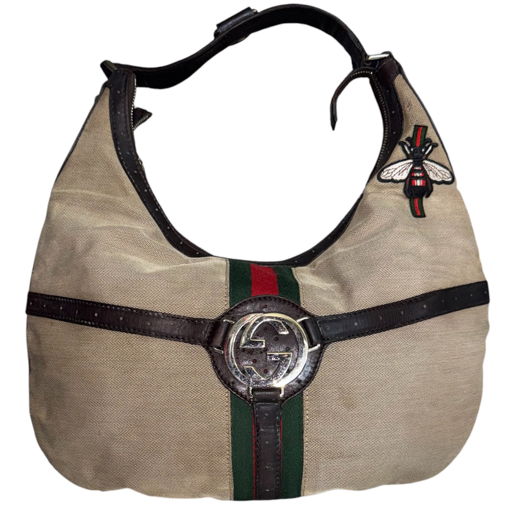 Gucci New Britt GG Canvas Bee Hobo Bag
