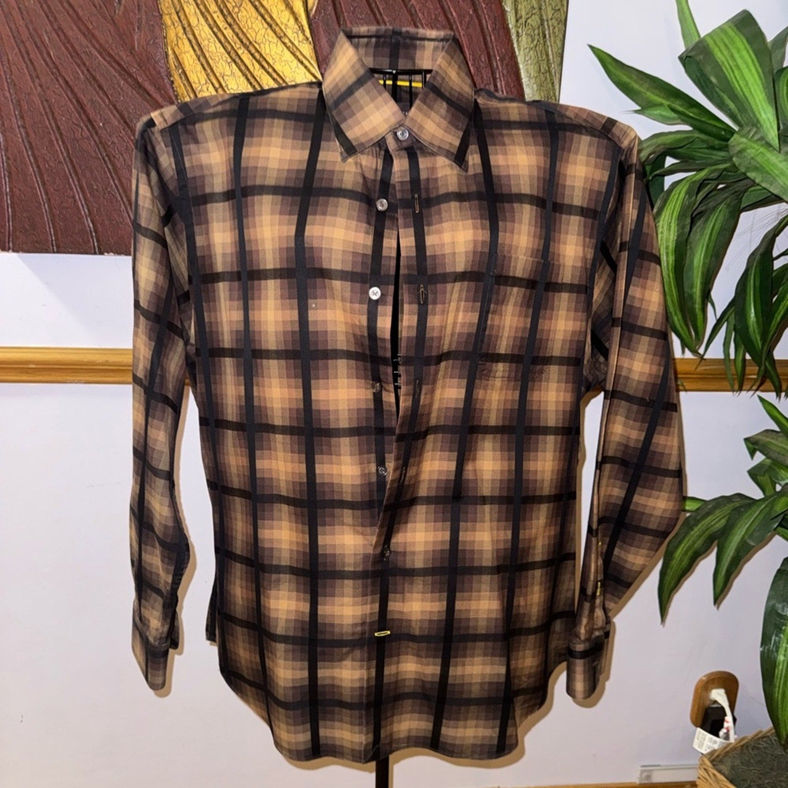 Robert Talbott Brown and Black Plaid Men's Shirt