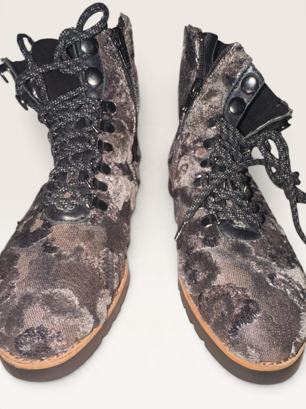 Floral Tapestry Lace-Up Ankle Boots