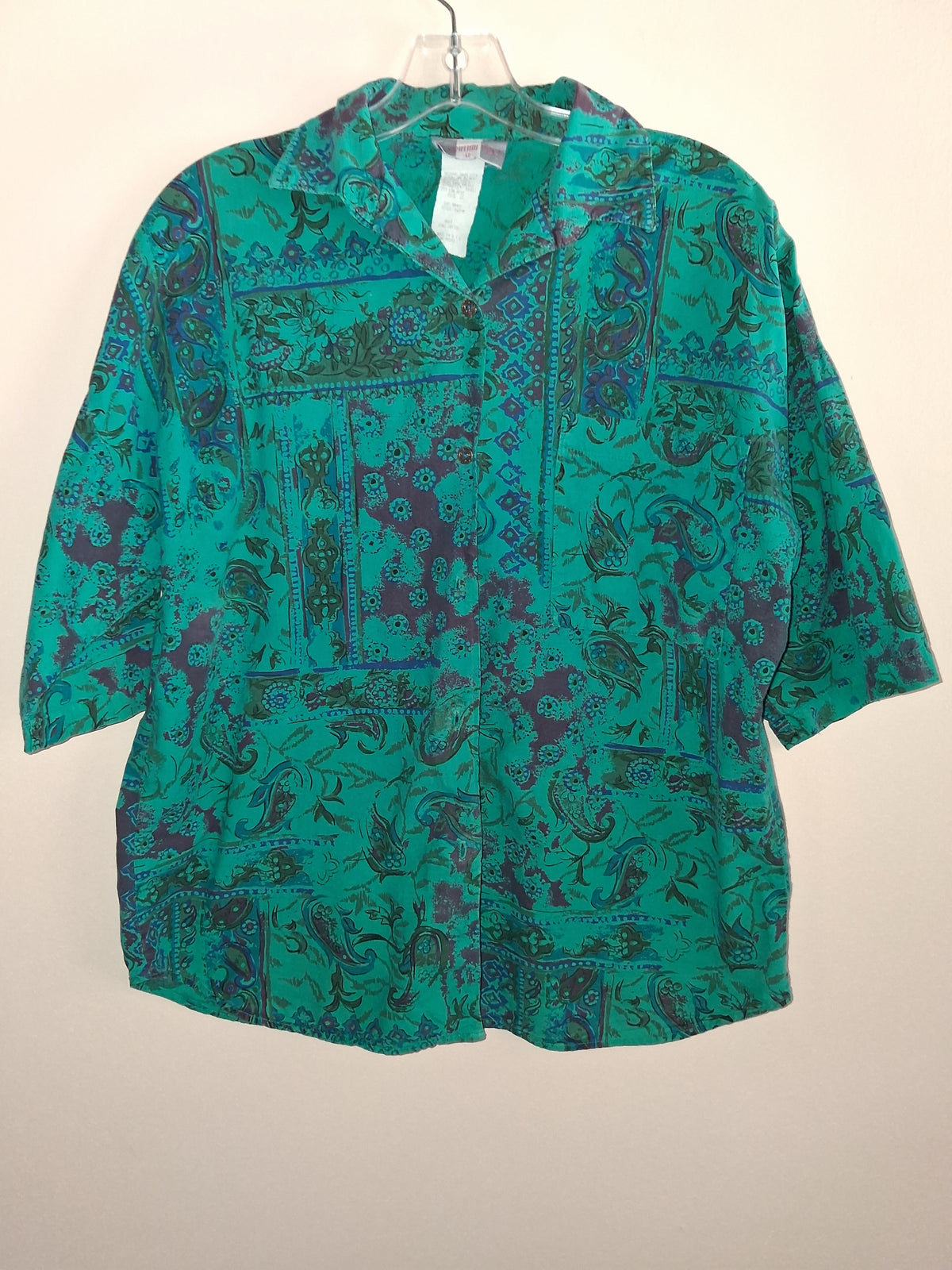 Fourteenth Place Teal Paisley Button-Up Blouse
