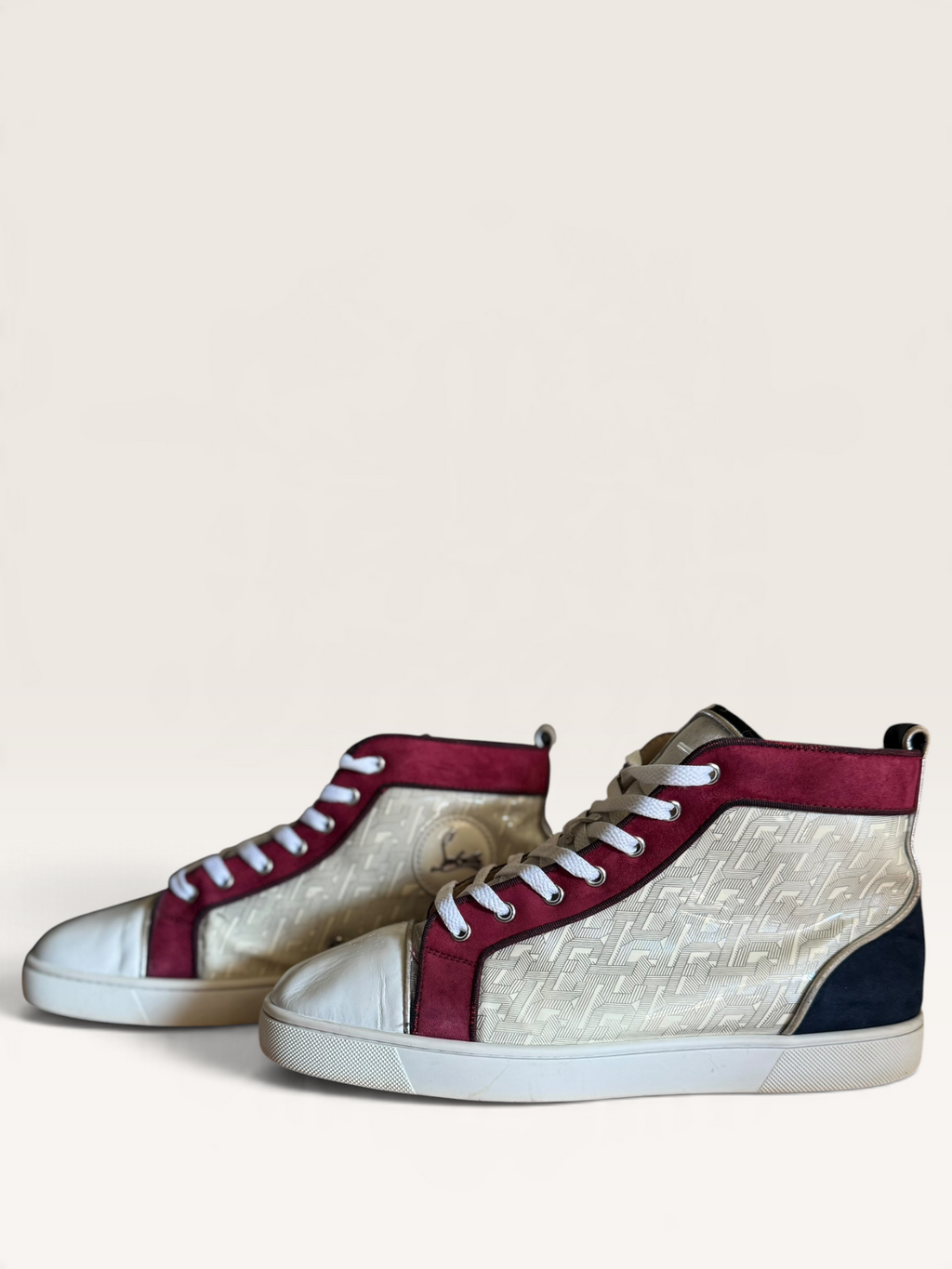 Christian Louboutin Louis Orlato Cream & Burgundy High-Top Sneakers