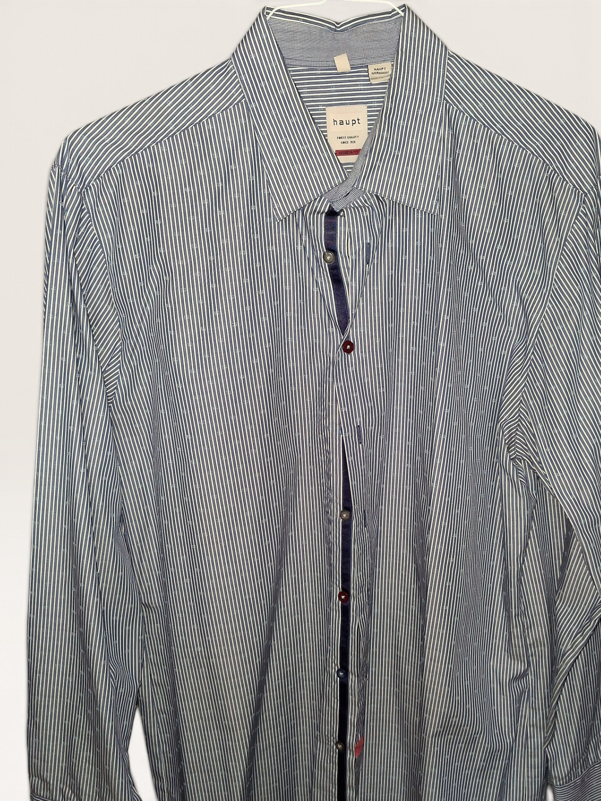 Haupt Germany Blue & White Striped Modern Fit Dress Shirt