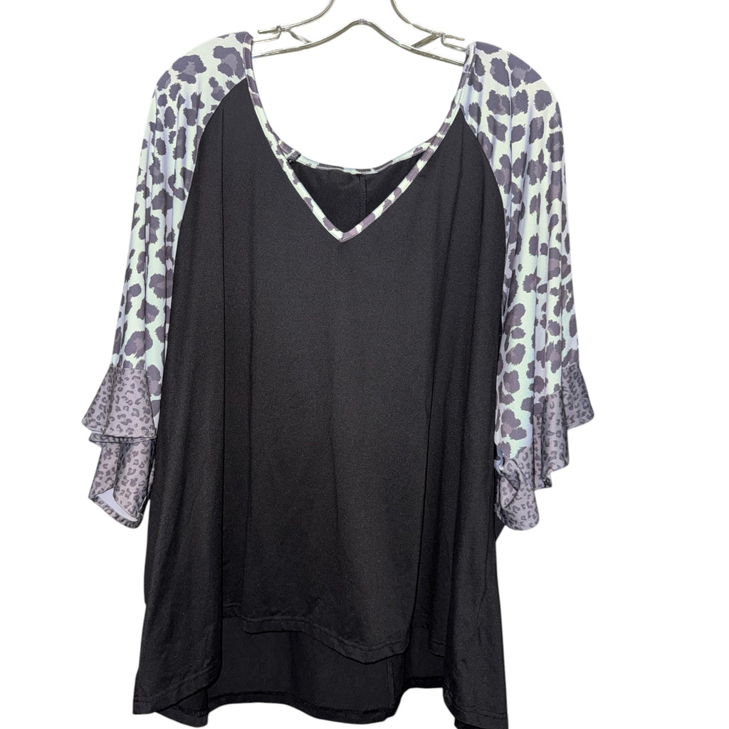 Leopard Sleeve Flutter Top