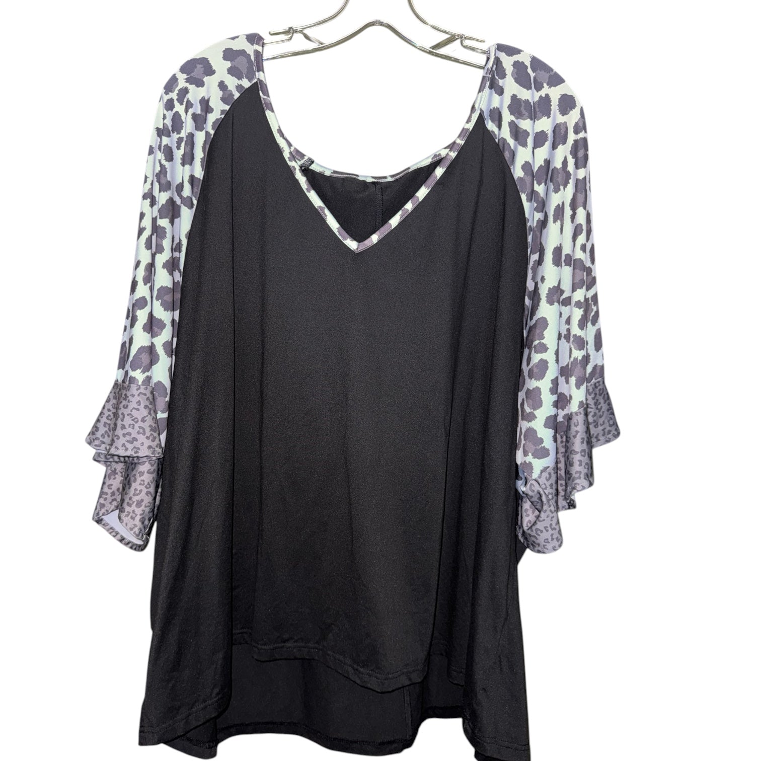 Leopard Sleeve Flutter Top
