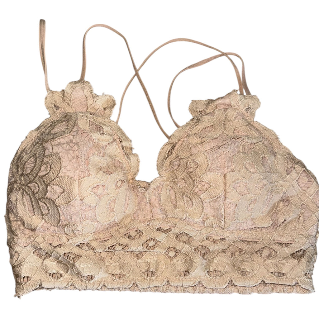 Beige Floral Lace Strappy Bralette