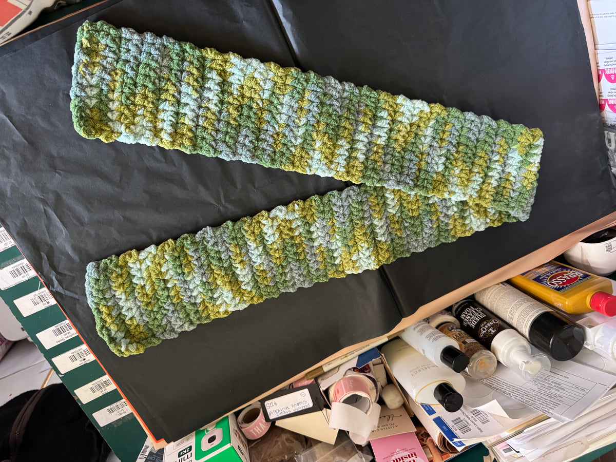 Green & Gold Chunky Knit Beanie and Scarf Set