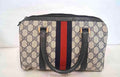 True Vintage 1970s Gucci GG Supreme Navy Blue Web Boston Bag Satchel w/ COA