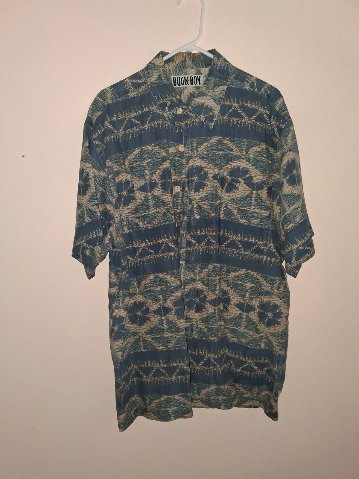 Vintage Bugle Boy Abstract Pattern Short Sleeve Shirt