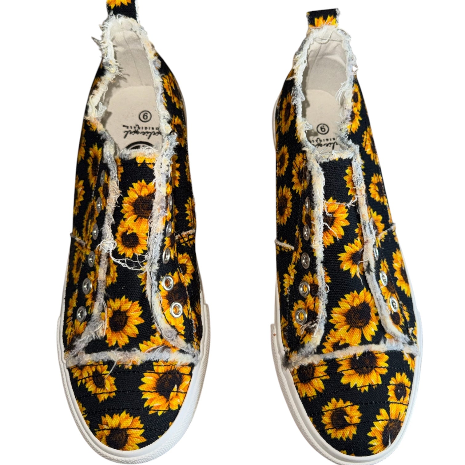 Girlie Girl Originals Sunflower Canvas Slip On Sneakers Distressed