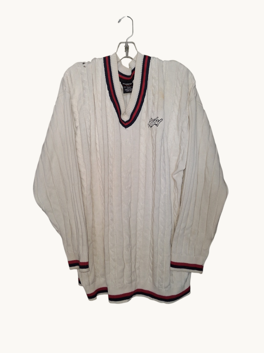FUBU The Collection Cream Cable-Knit Cricket Sweater