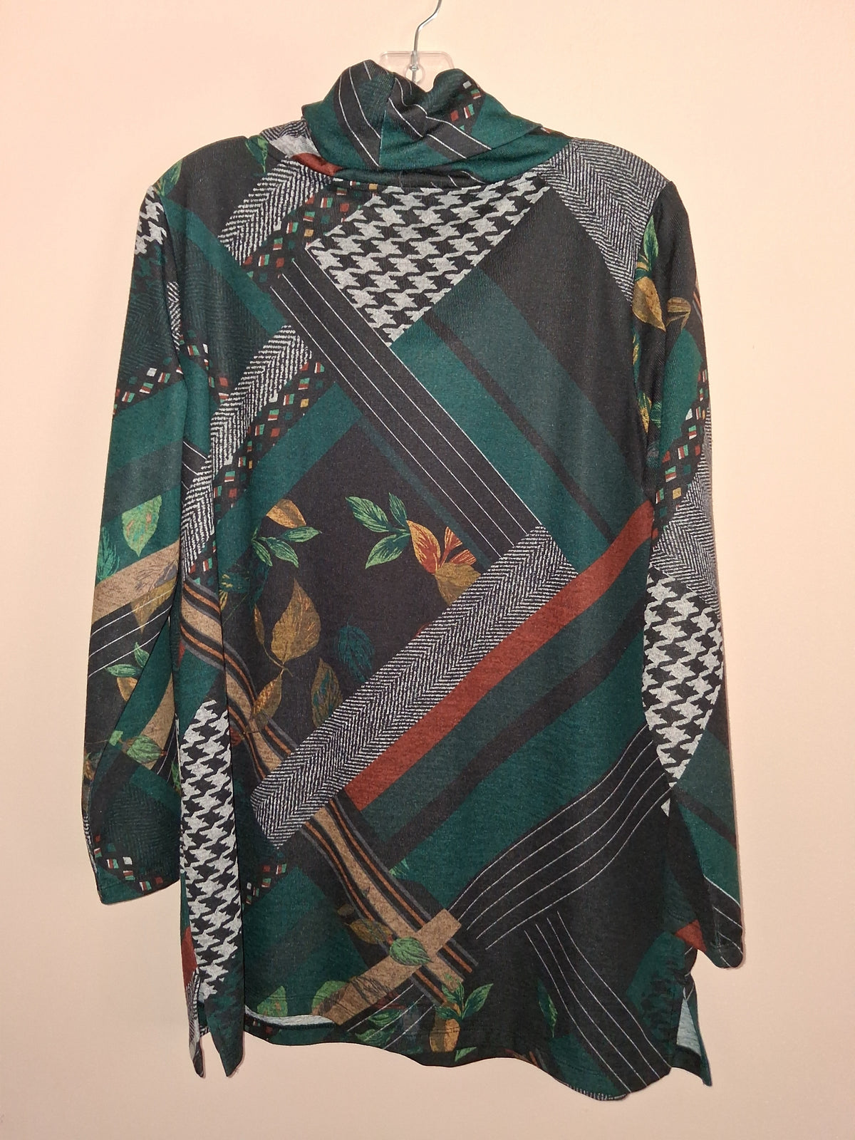 Christopher & Banks Green Abstract Geometric Cowl-Neck Tunic
