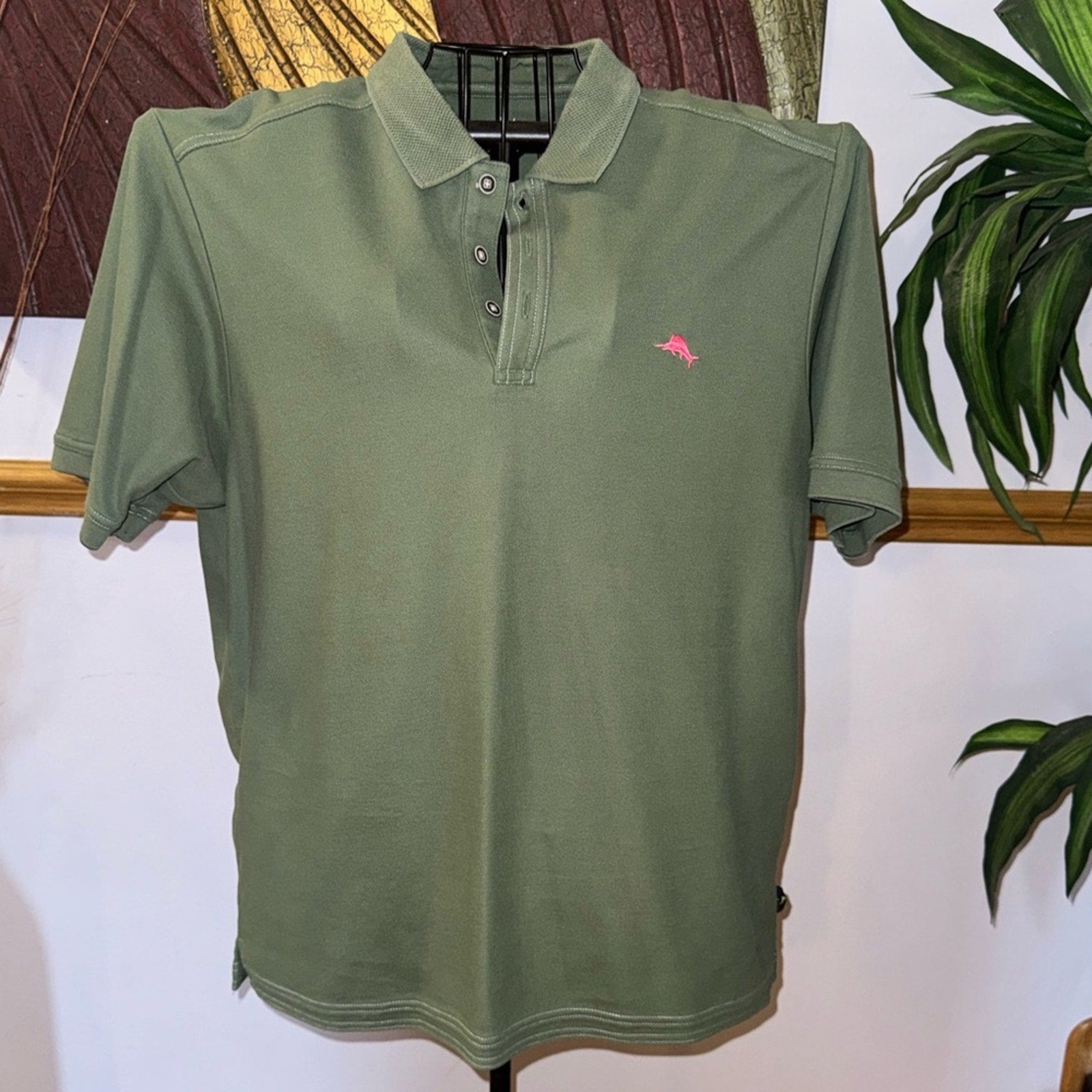 Tommy Bahama Olive Polo Shirt with Pink Logo