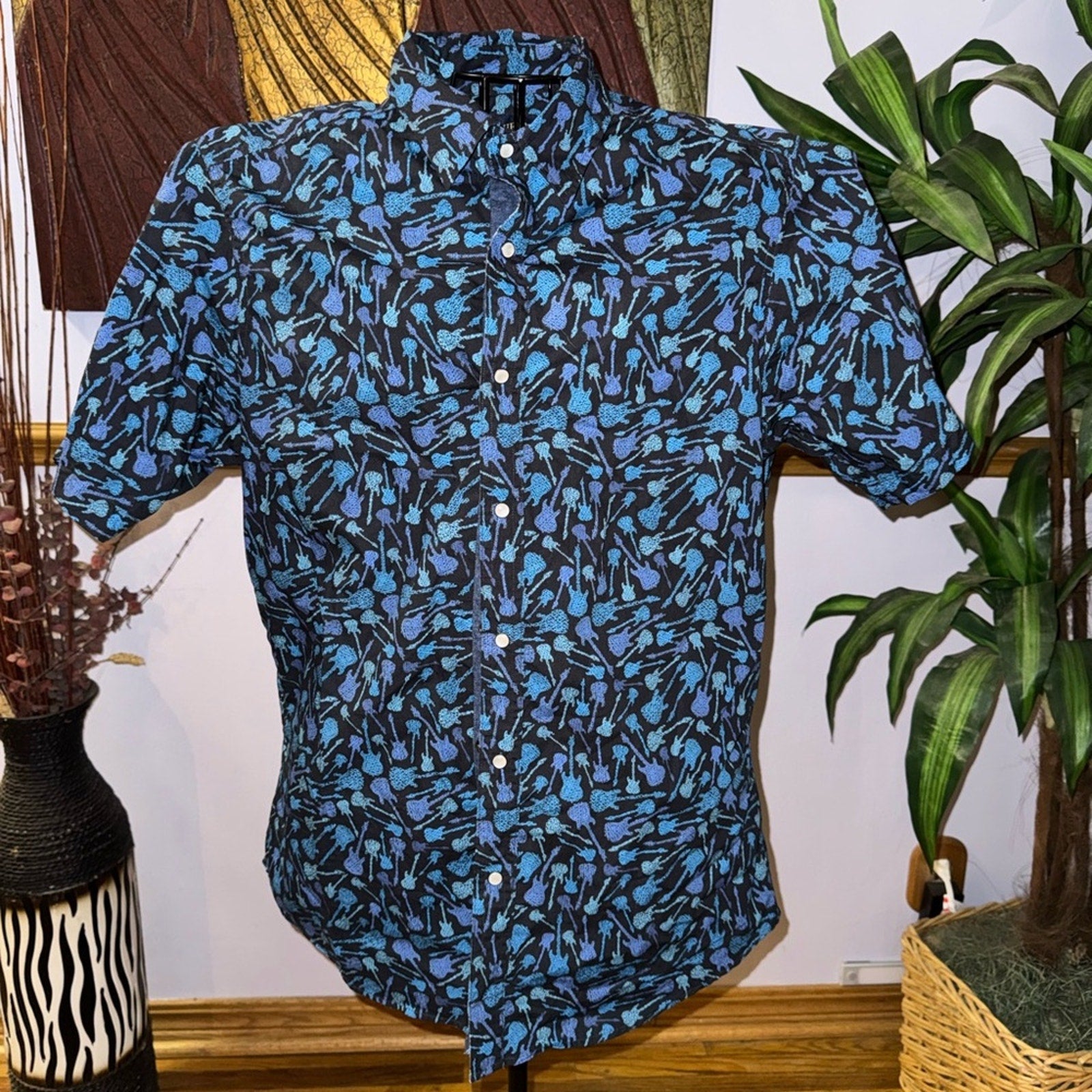 Daniel Cremieux Black and Blue Guitar Patterned Shirt