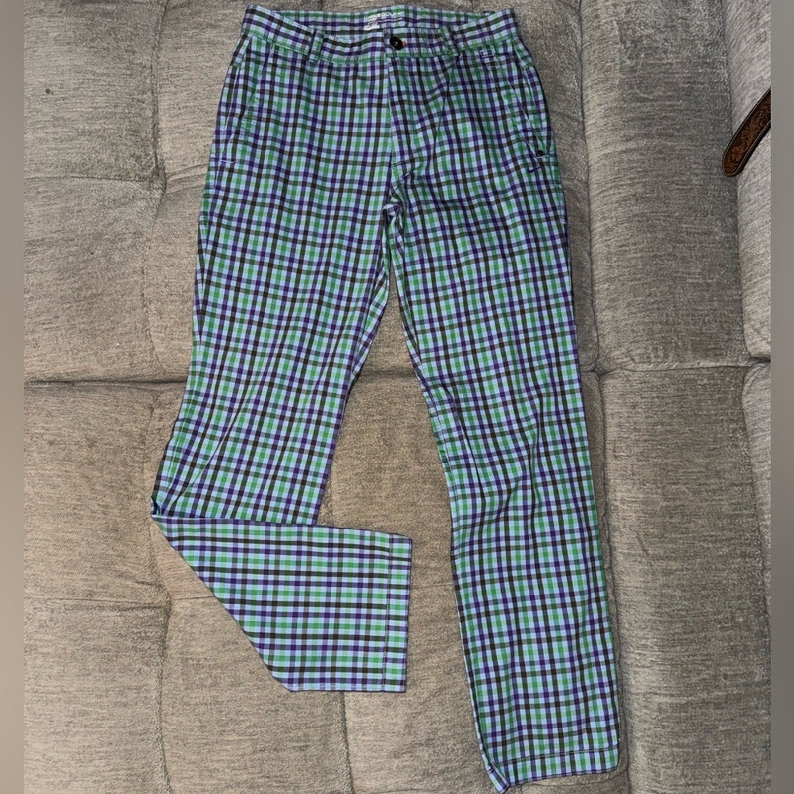 Nike Men's Checkered Pants - Green and Purple