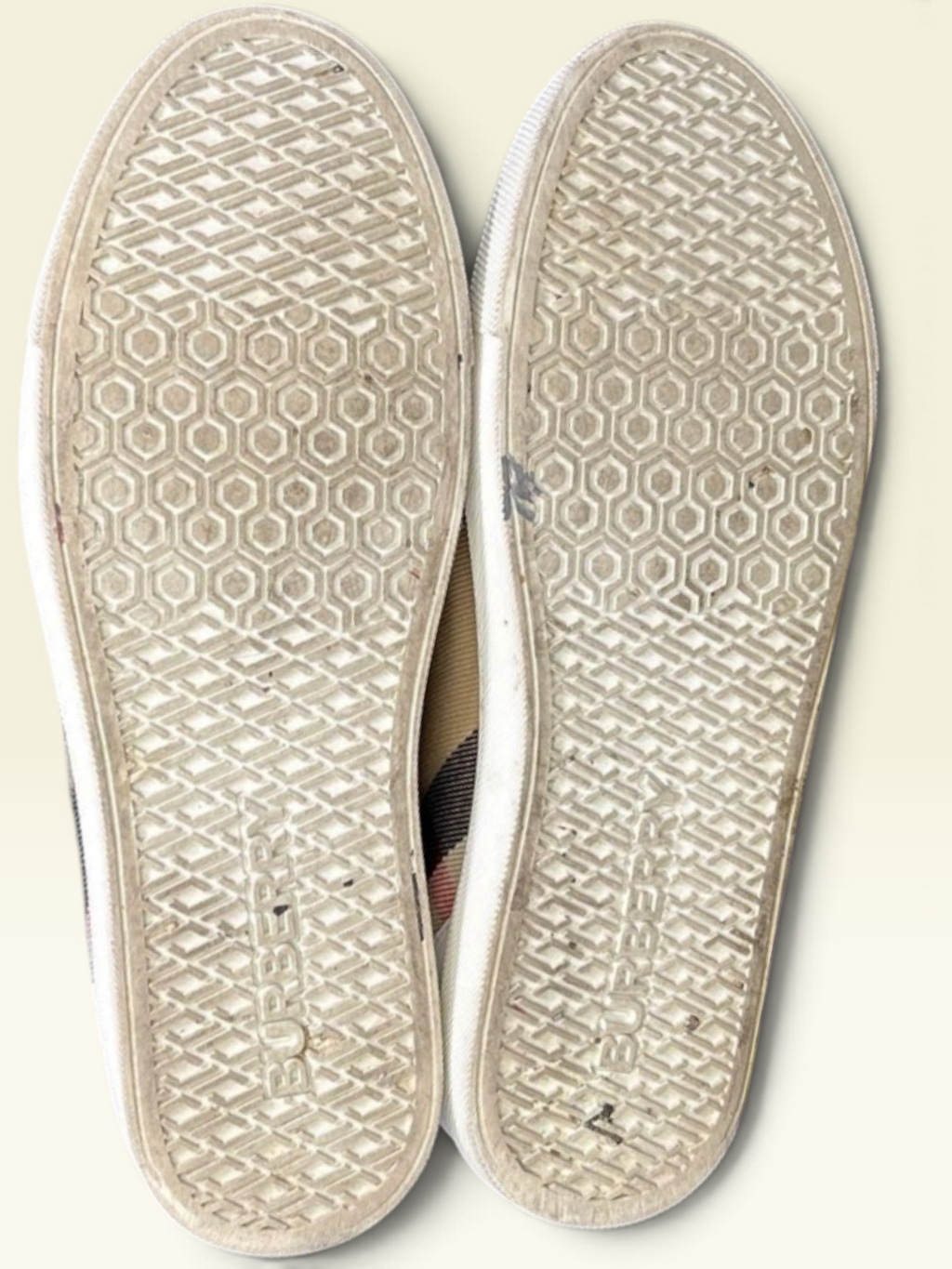 Burberry Vintage Check Low Top Sneakers Leather Canvas White Tan