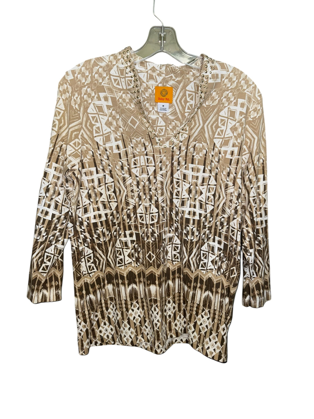 Ruby Rd. Embellished Geometric Print Top