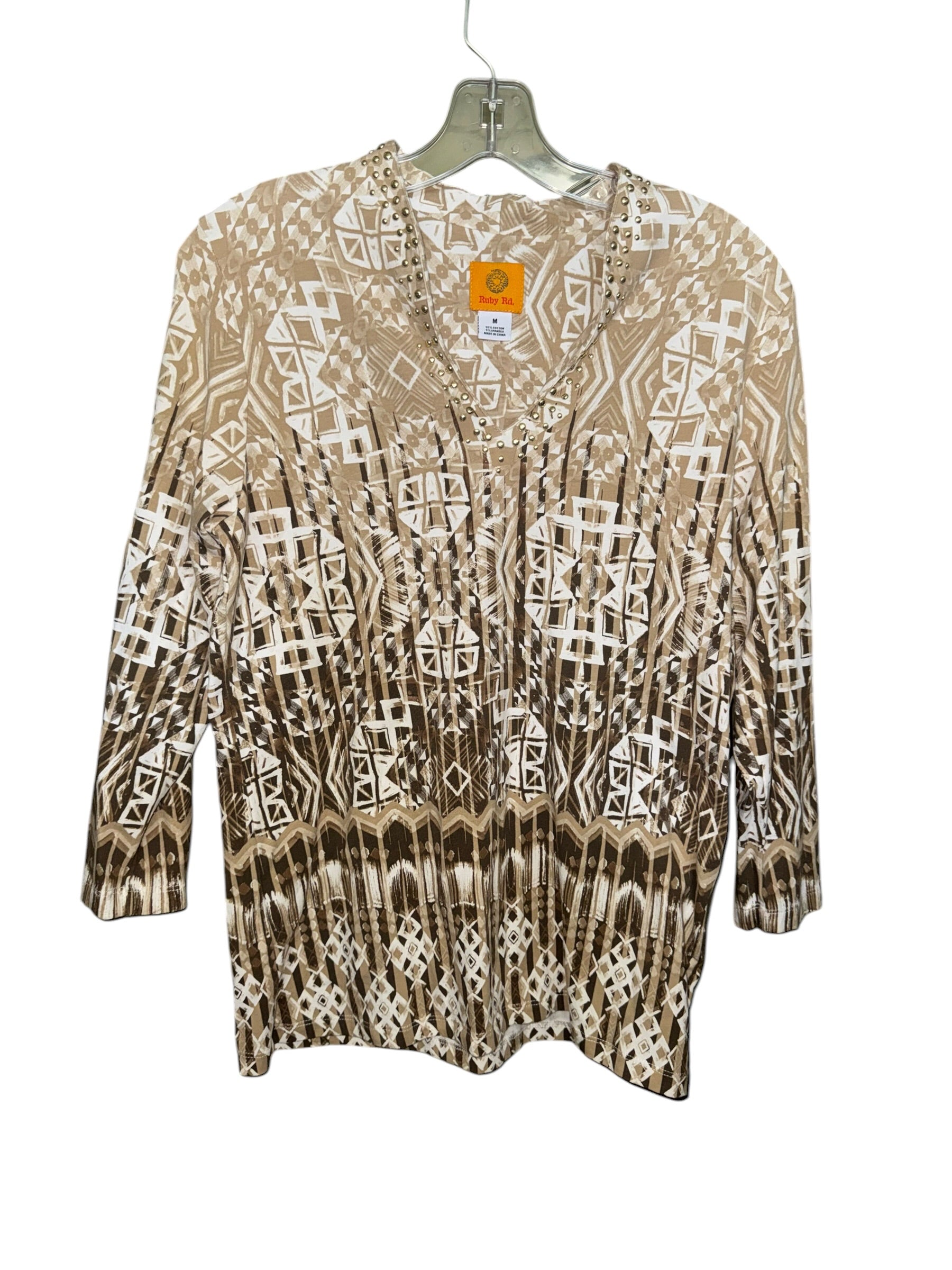 Ruby Rd. Embellished Geometric Print Top