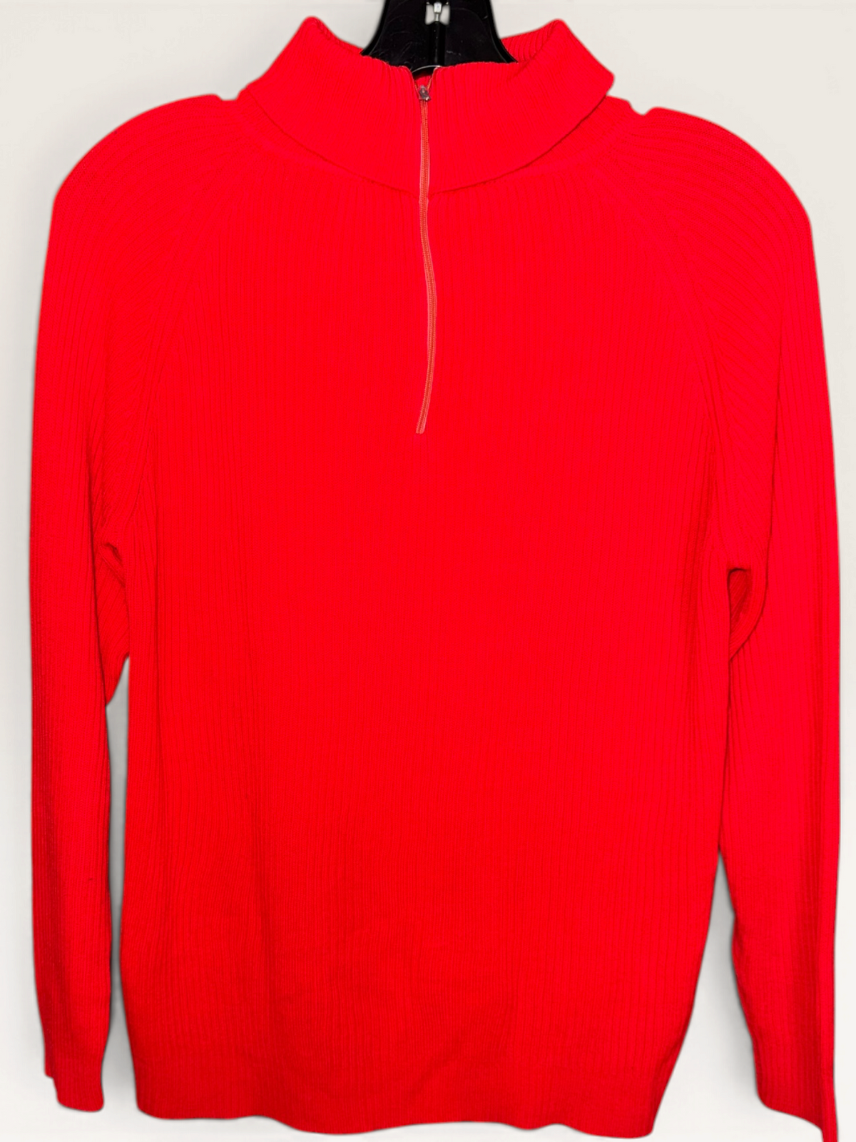 Red Ribbed Quarter-Zip Mock-Neck Sweater