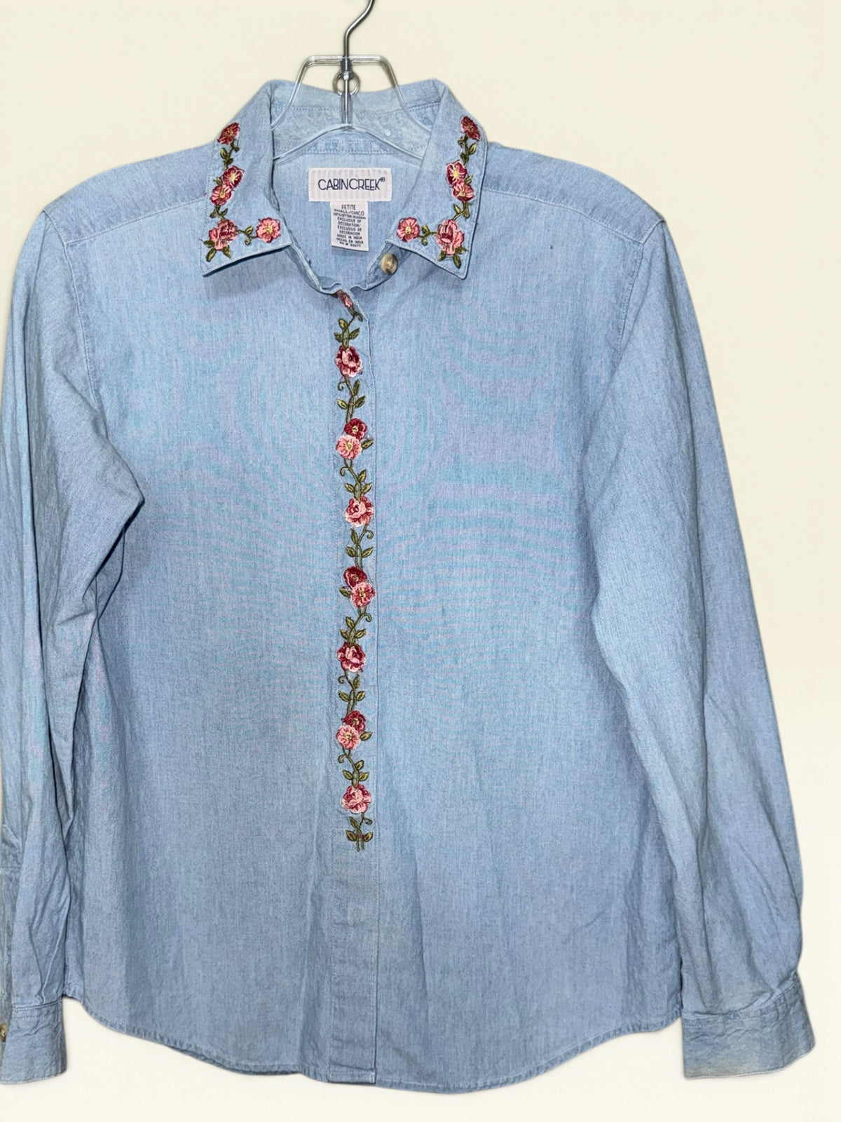 Cabin Creek Floral-Embroidered Chambray Shirt