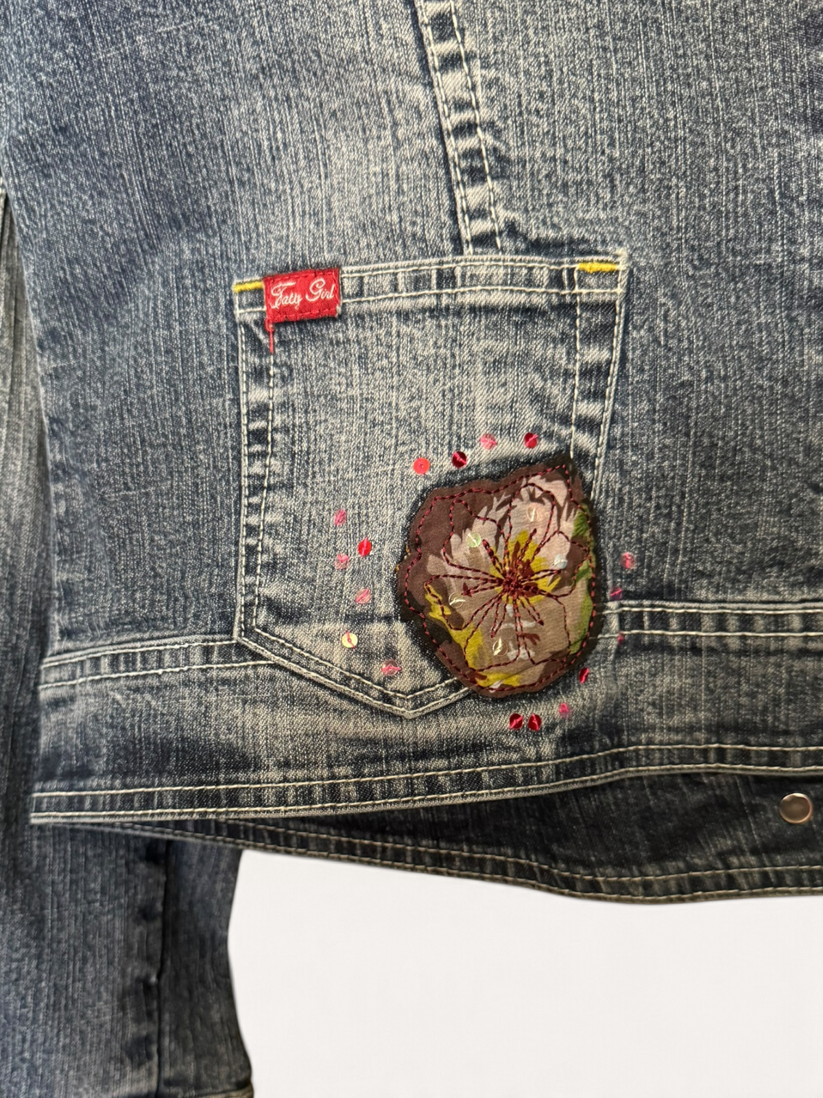 FUBU Fatty Girl Floral Embellished Denim Jacket