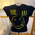 NIRVANA Black and Yellow Tee. Slit cut down the front (for cleavage)
