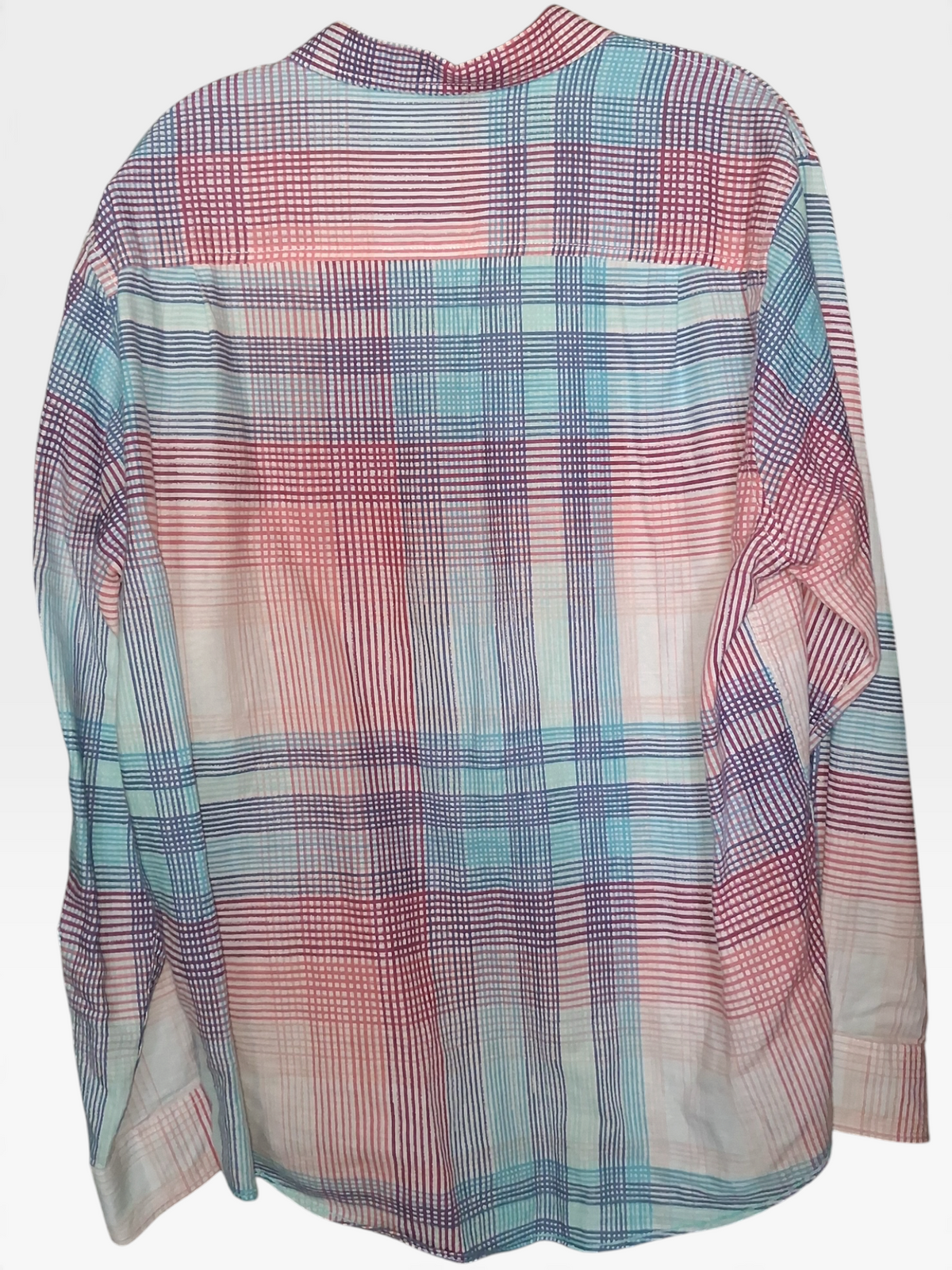 Caribbean Men's Pastel Multicolor Plaid Long Sleeve Button-Down Shirt