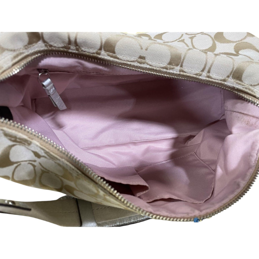Authentic Coach Signature Patchwork Stripe Hobo Shoulder Bag F11576 Khaki Multi
