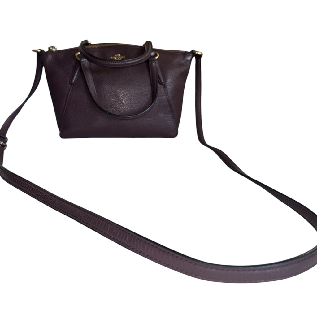 Coach Mini Kelsey Satchel Pebbled Leather Crossbody Bag Oxblood Plum