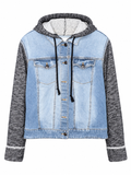 Denim Jacket with Knit Hood & Sleeves