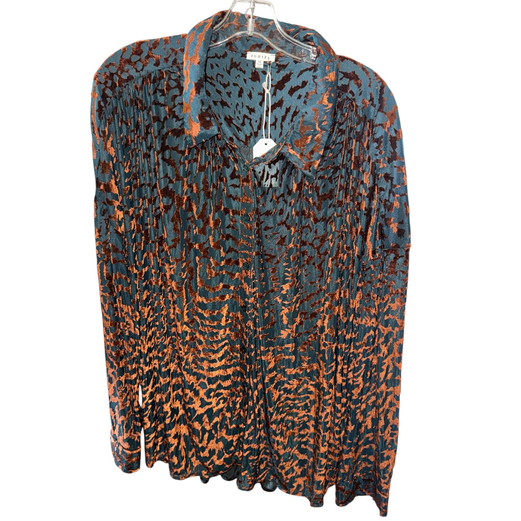 Jodifl Burnout Animal Print Button-Up Blouse