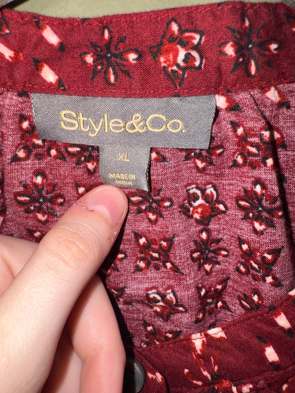 Style & Co. Burgundy Floral Smocked Blouse