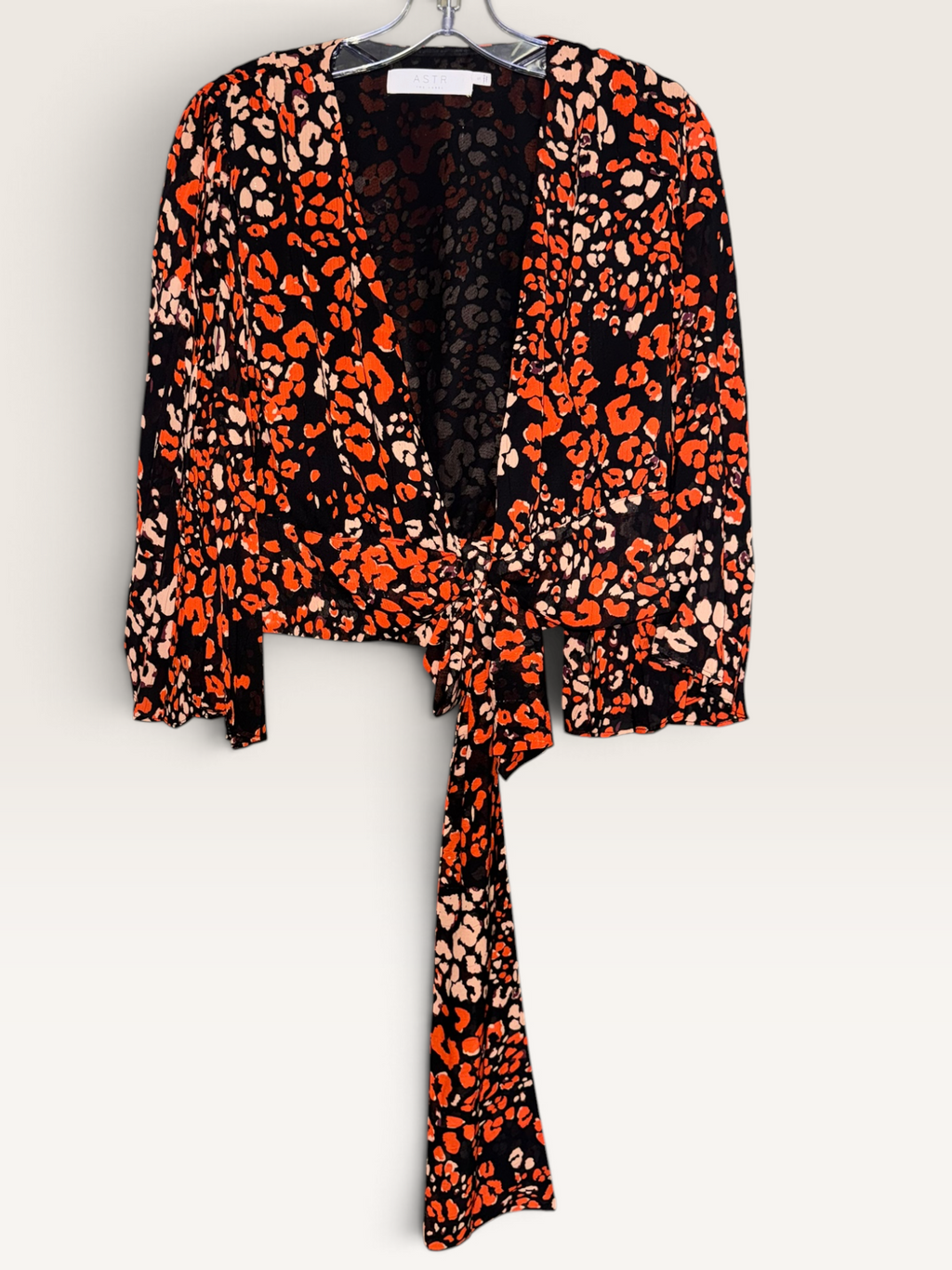 ASTR The Label Animal-Print Wrap Blouse