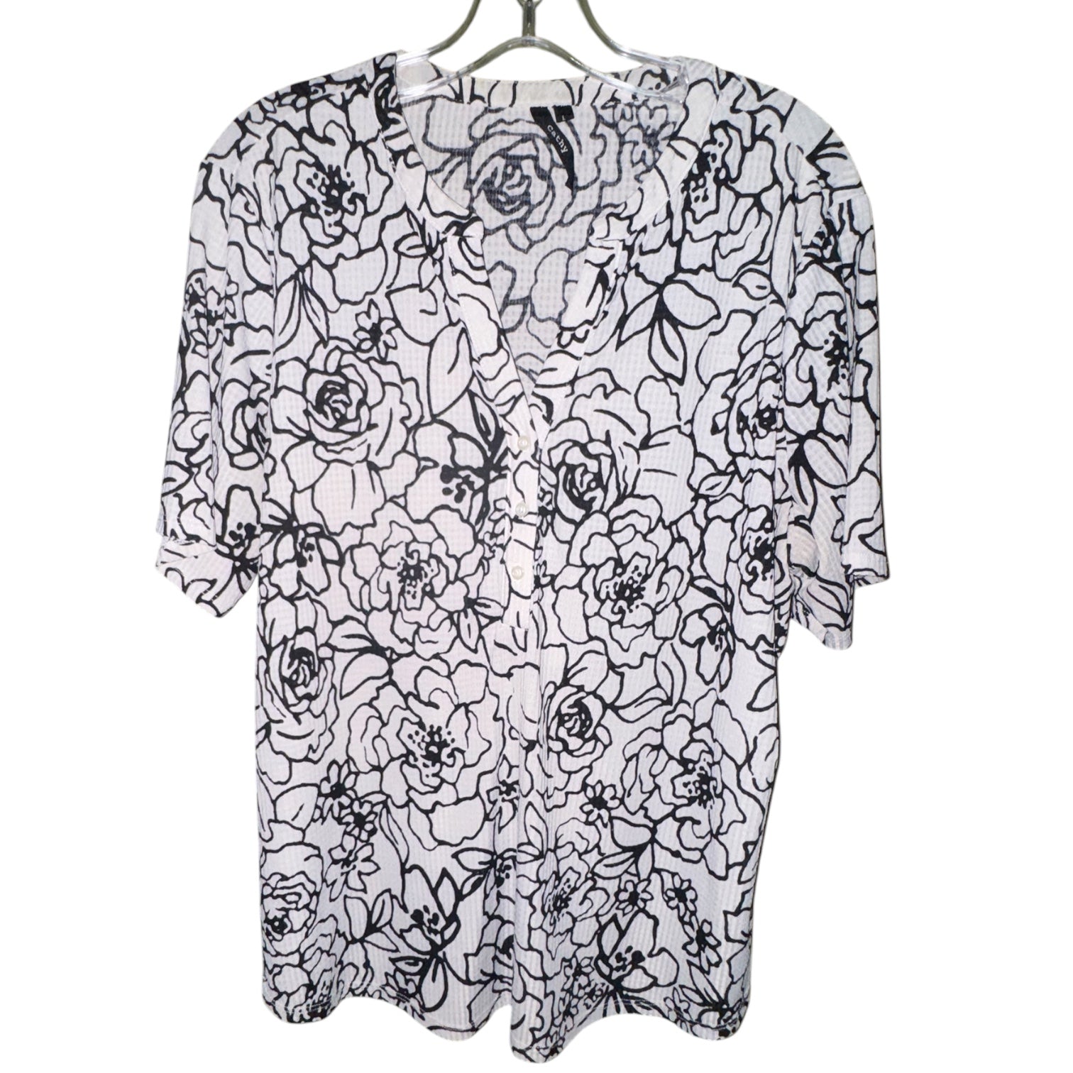 Cathy Floral Print Textured Henley Top