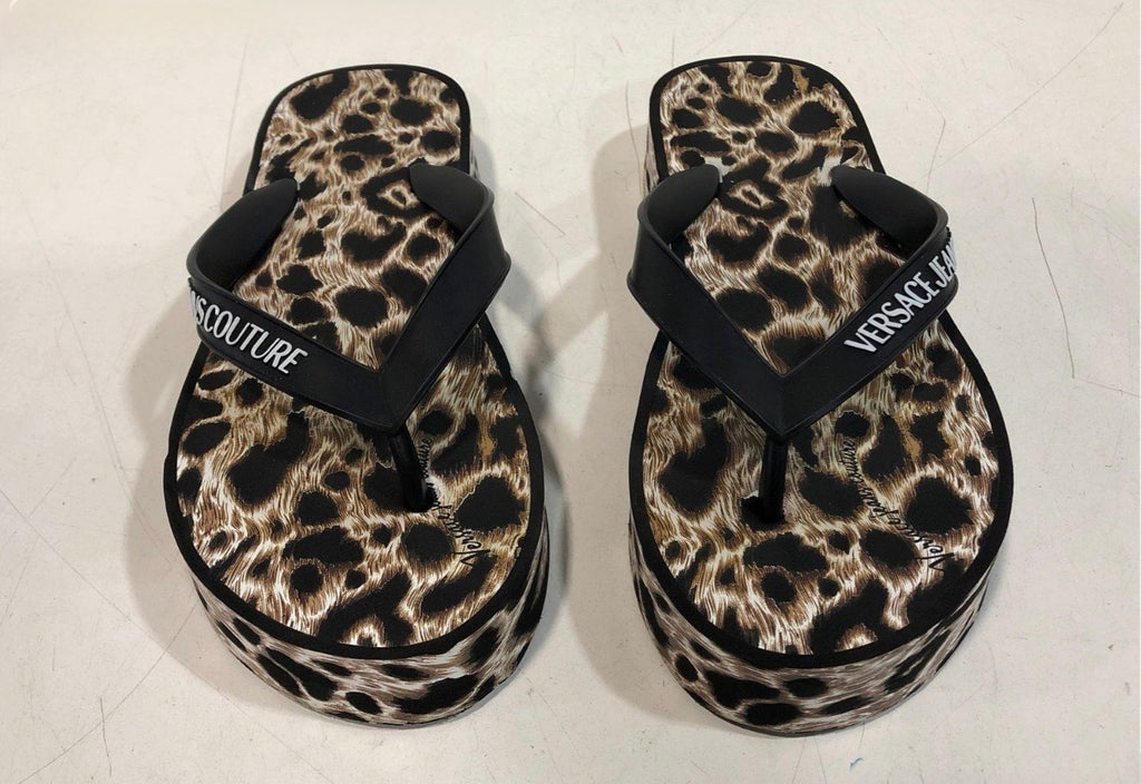 Versace Jeans Couture Leopard Platform Flip Flops
