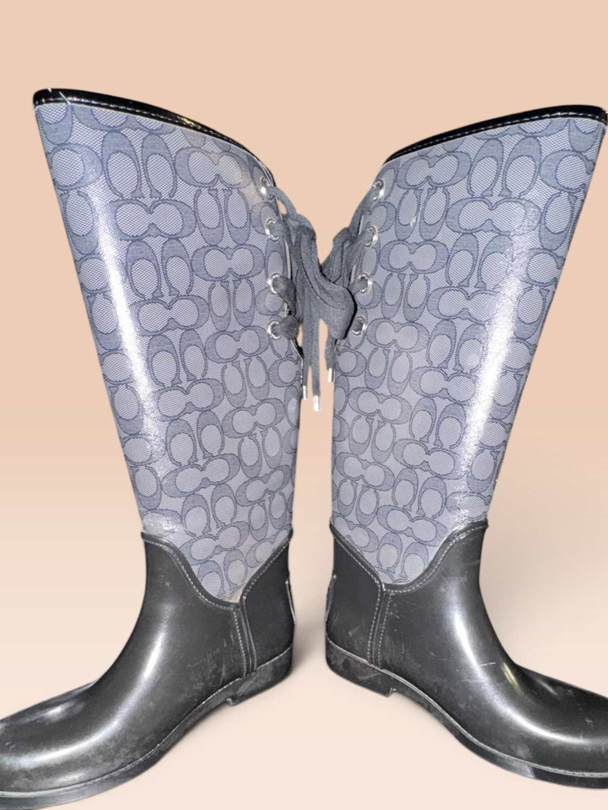 Coach Signature C Tall Lace-Up Rain Boots
