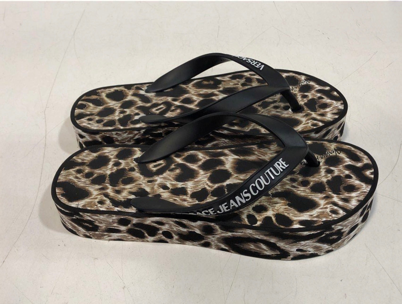 Versace Jeans Couture Leopard Platform Flip Flops