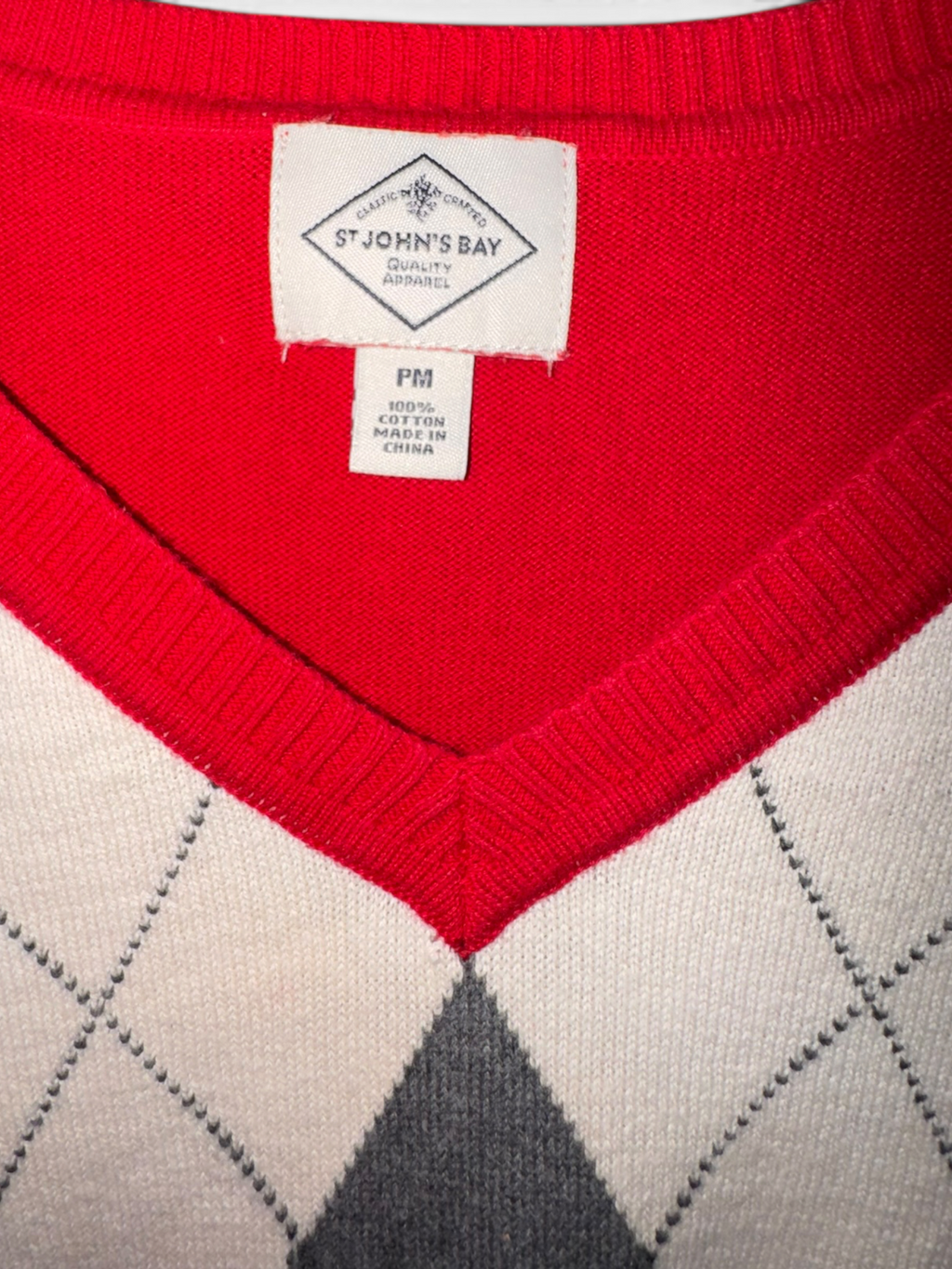 St. John’s Bay Red Argyle V-Neck Sweater