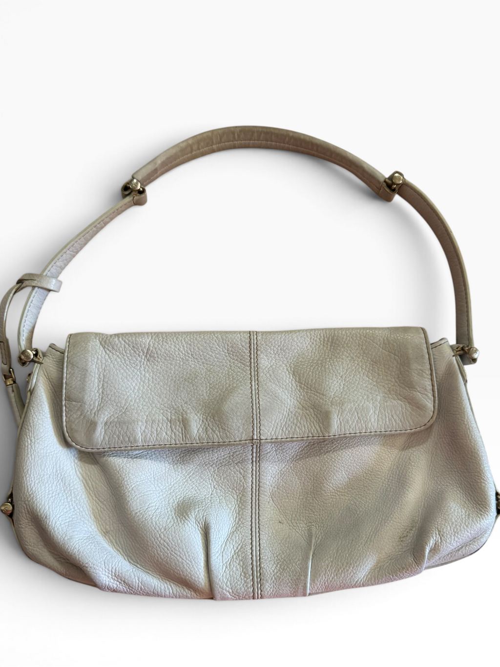 Level 5 Italy White Pebbled Leather Shoulder Bag