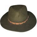 Olive Green Wide Brim Fedora Hat with Studded Band | Boho Western Rancher Style